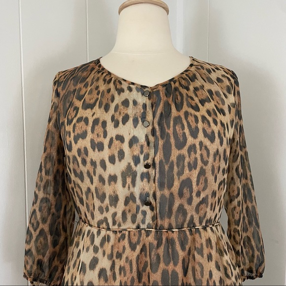 Cremieux‎ Leopard Print Henley Crew Neck 3/4 Sleeve Sheath Dress - Picture 3 of 10